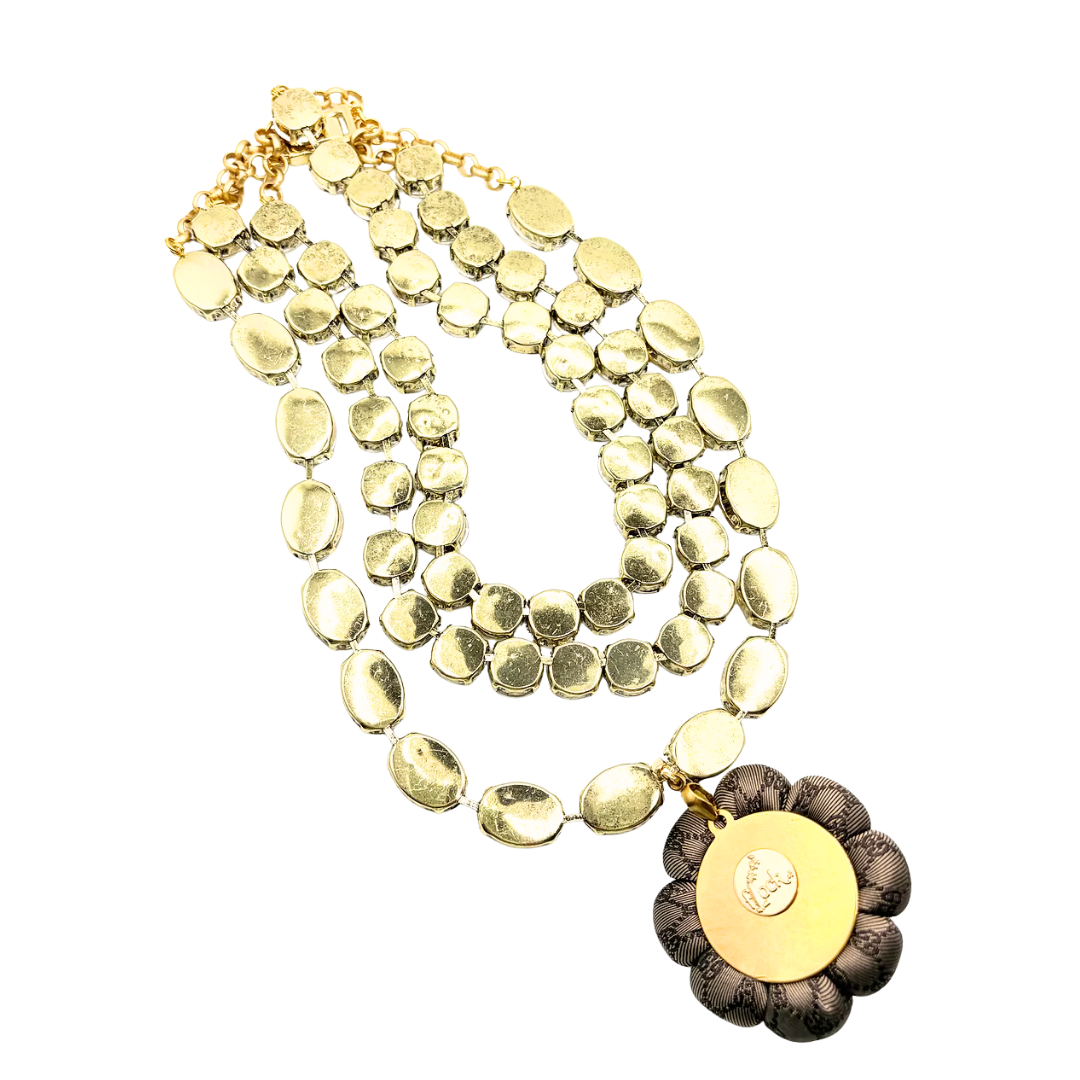 GG Gold Bumblebee Vintage Silk Necktie Jewel Necklace