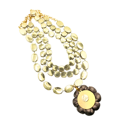 GG Gold Bumblebee Vintage Silk Necktie Jewel Necklace