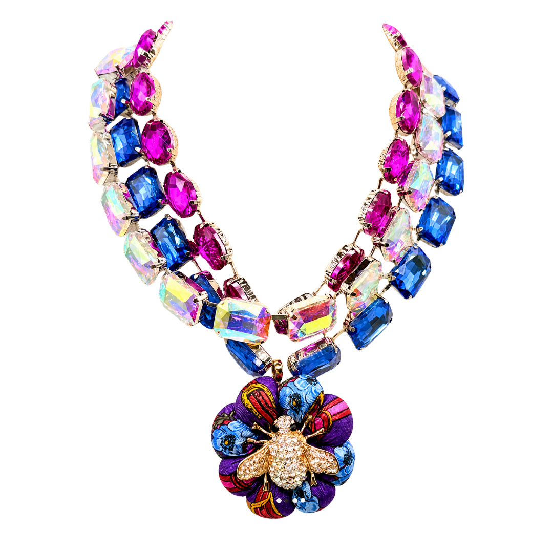 Floral Bumblebee Vintage Silk Jewel Necklace