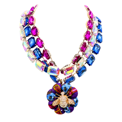 Floral Bumblebee Vintage Silk Jewel Necklace