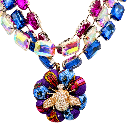 Floral Bumblebee Vintage Silk Jewel Necklace