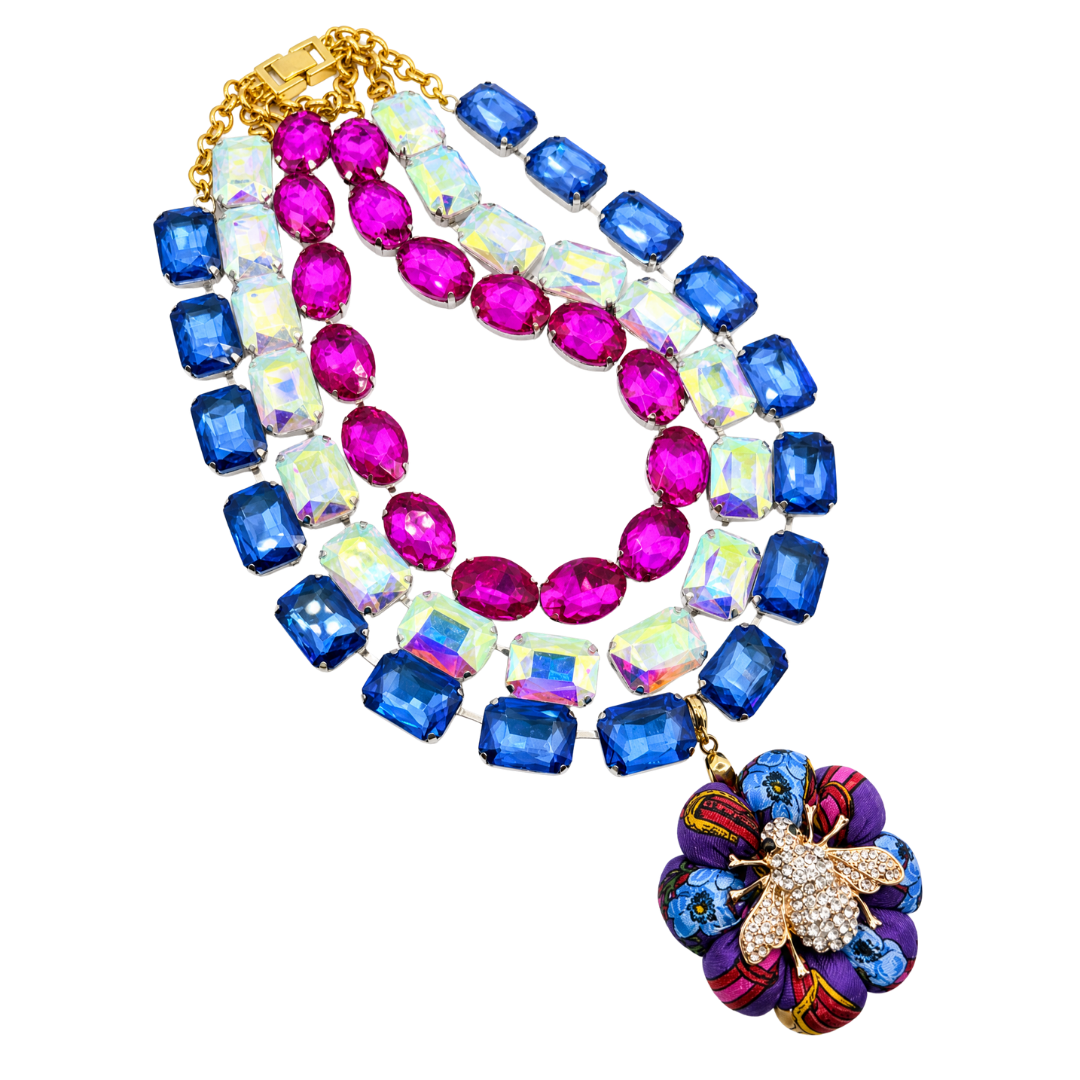 Floral Bumblebee Vintage Silk Jewel Necklace