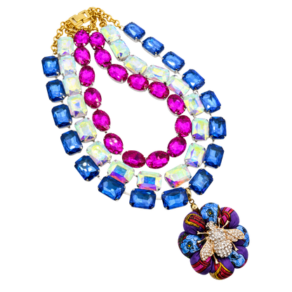 Floral Bumblebee Vintage Silk Jewel Necklace