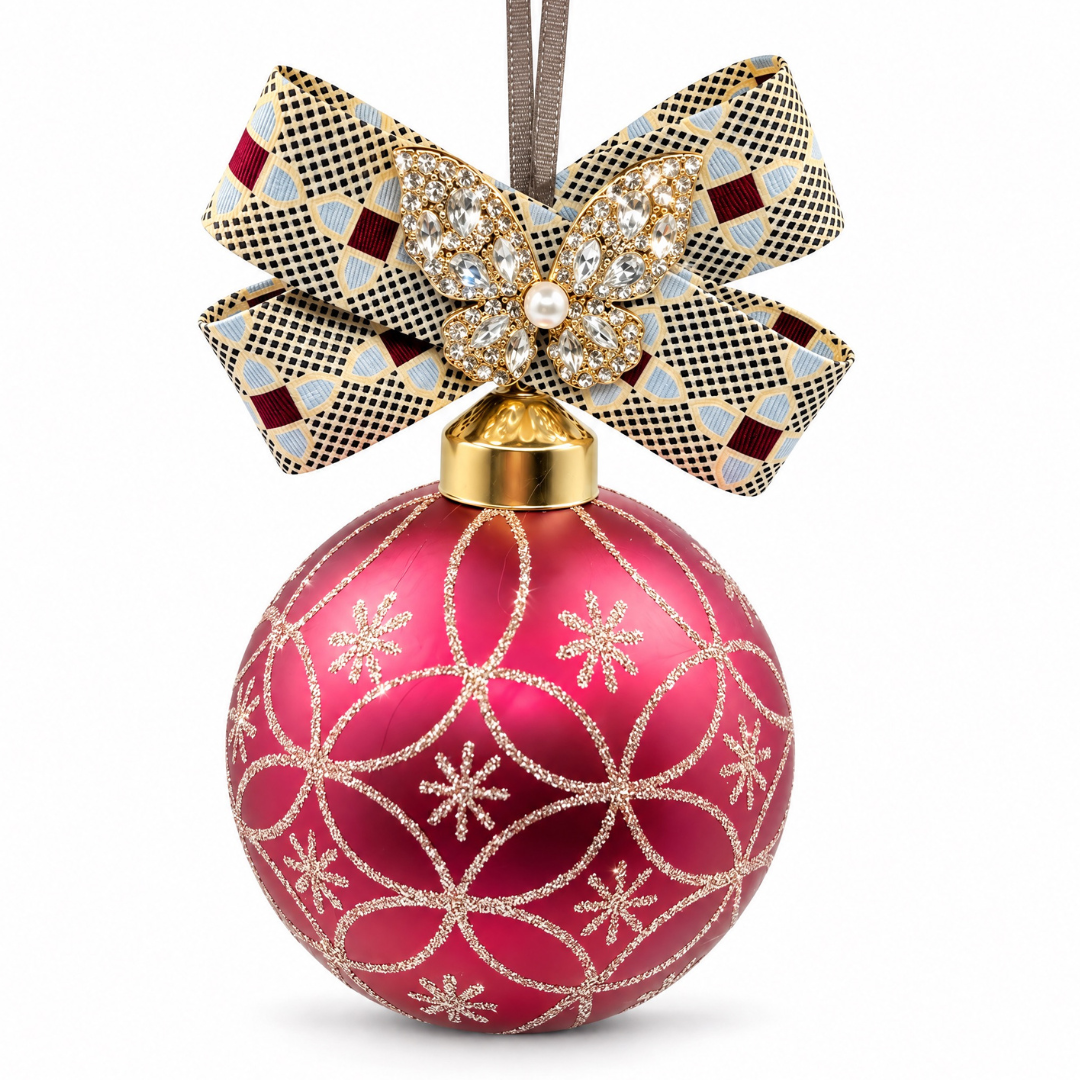 Geometric Print Butterfly Vintage Silk Necktie Christmas Ornament