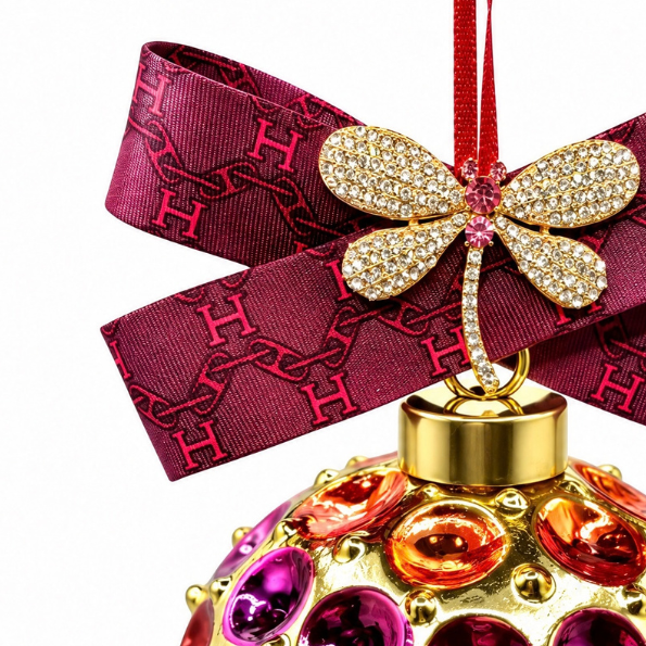 H Print Red Dragonfly Vintage Silk Necktie Christmas Ornament