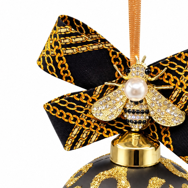 Chain Print Bumblebee Vintage Silk Necktie Christmas Ornament