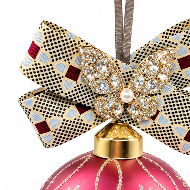 Geometric Print Butterfly Vintage Silk Necktie Christmas Ornament