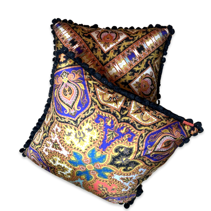 Vintage Etro Pillow Paisley Jeweltone Vintage Silk Scarf Pillows 26" at Vintage Luxe Up