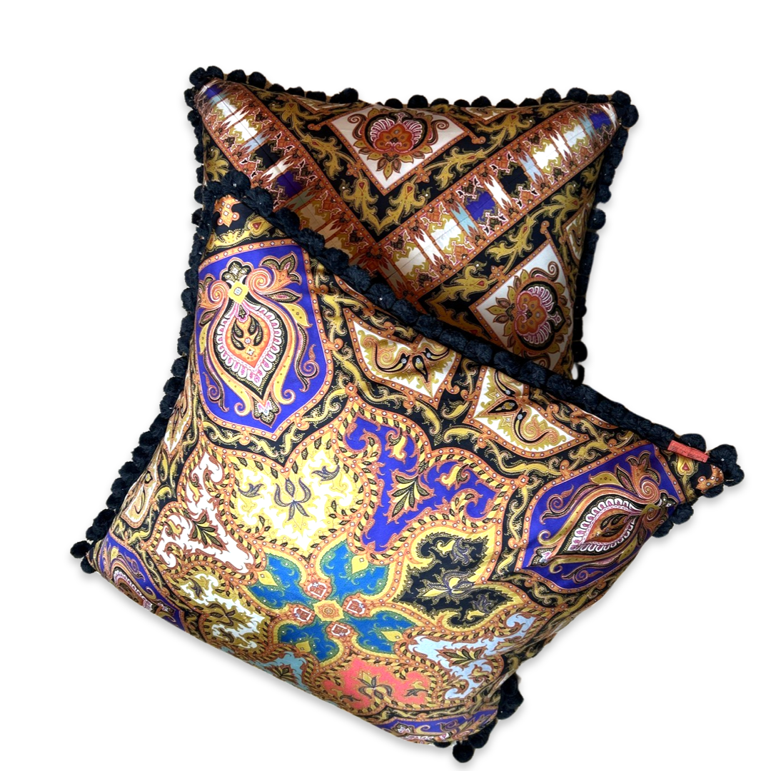 Vintage Etro Pillow Paisley Jeweltone Vintage Silk Scarf Pillows 26" at Vintage Luxe Up