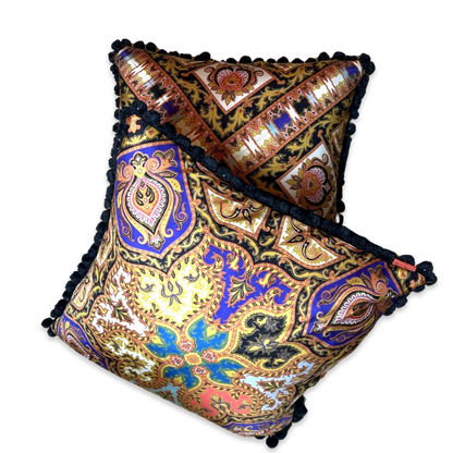 Vintage Etro Pillow Paisley Jeweltone Vintage Silk Scarf Pillows 26" at Vintage Luxe Up