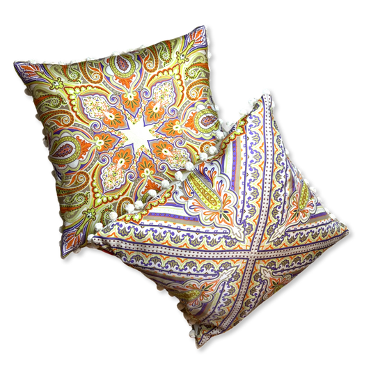 Vintage Etro Pillow Paisley Vintage Silk Scarf Pillows 24" at Vintage Luxe Up