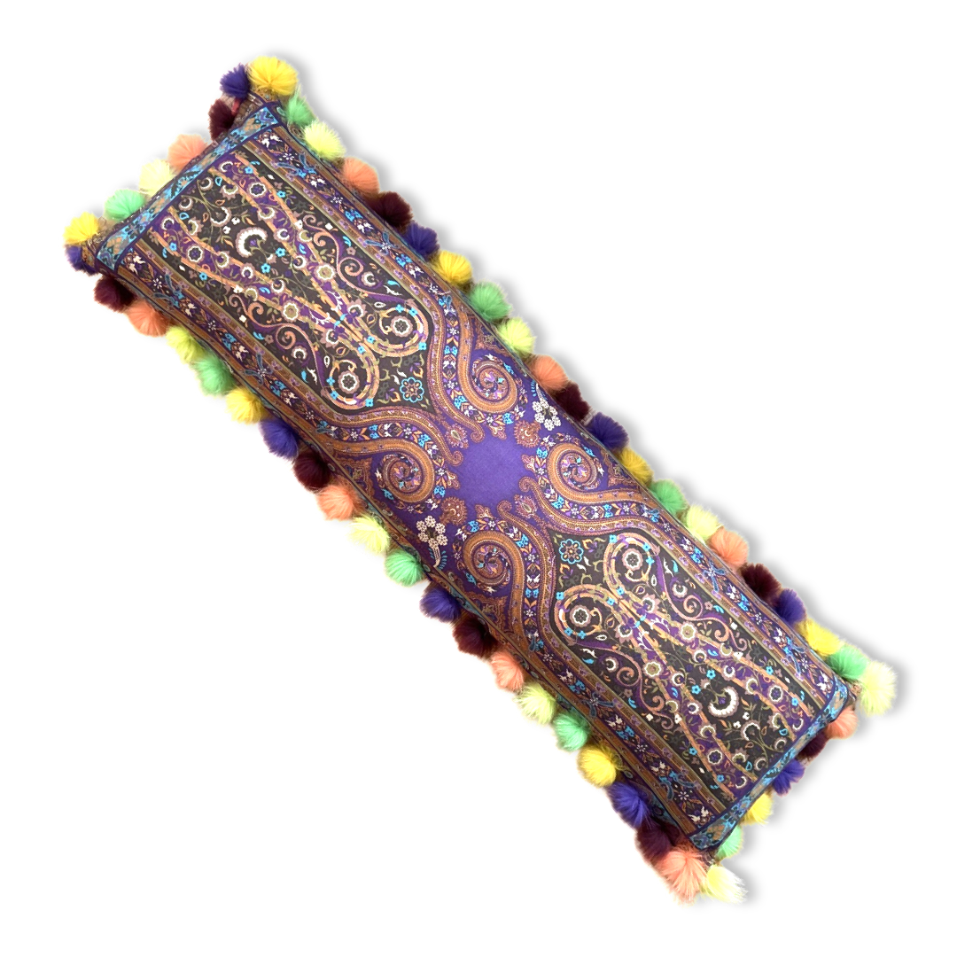 Vintage Etro Pillow Paisley Vintage Wool & Silk Scarf Fox Trim Lumbar Pillow 50" at Vintage Luxe Up
