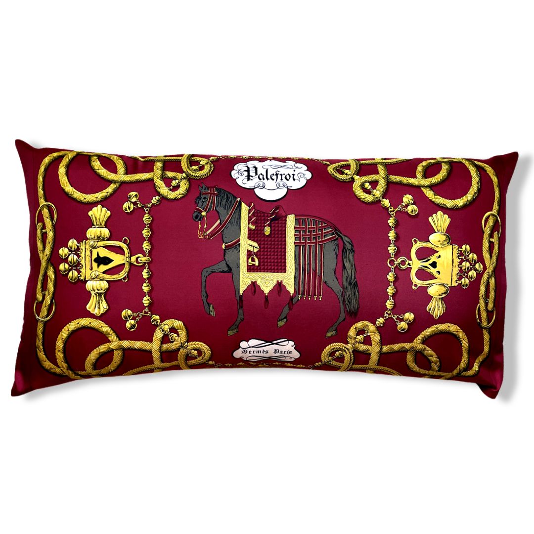 Vintage Hermes Pillow Palefroi Silk Scarf Lumbar Pillow 35" at Vintage Luxe Up