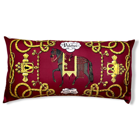 Vintage Hermes Pillow Palefroi Silk Scarf Lumbar Pillow 35" at Vintage Luxe Up