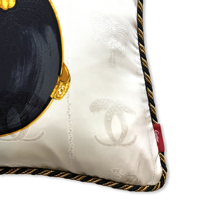 Panthère Royal Black Diamond Vintage Silk Scarf Pillow 22"