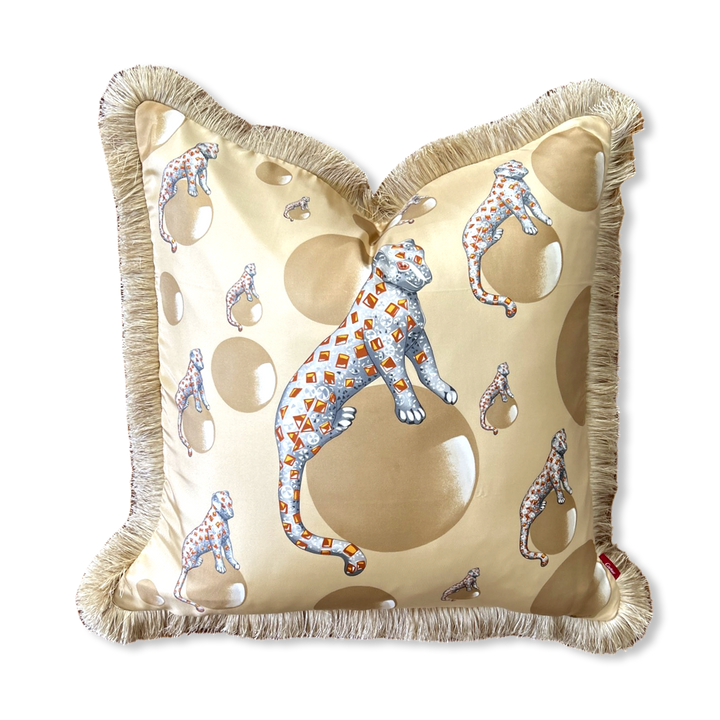 Vintage Cartier Pillow Panthère Royal Citrine Vintage Silk Scarf Pillow 28" at Vintage Luxe Up