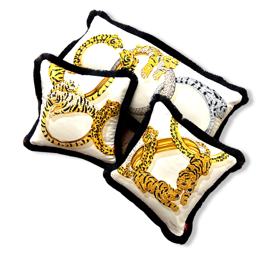 Vintage Cartier Pillow Panthère et Tigre Vintage Silk Scarf Pillows at Vintage Luxe Up