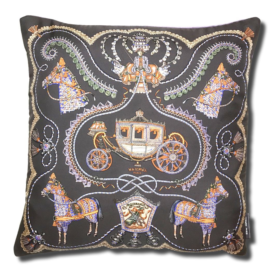 Vintage Hermes Pillow Paperoles Vintage Silk Scarf Pillow 17" at Vintage Luxe Up