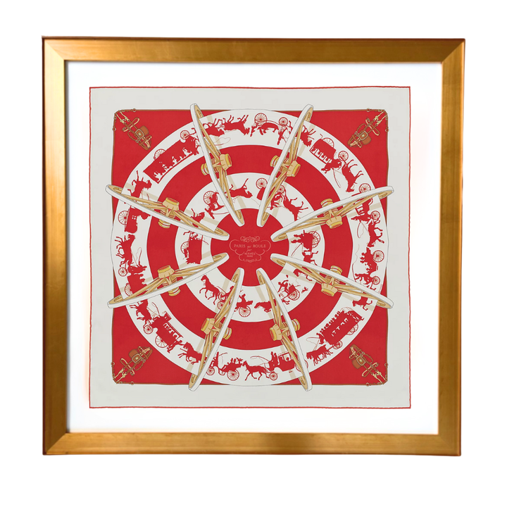 Paris Qui Roule Framed Vintage Silk Scarf 32"