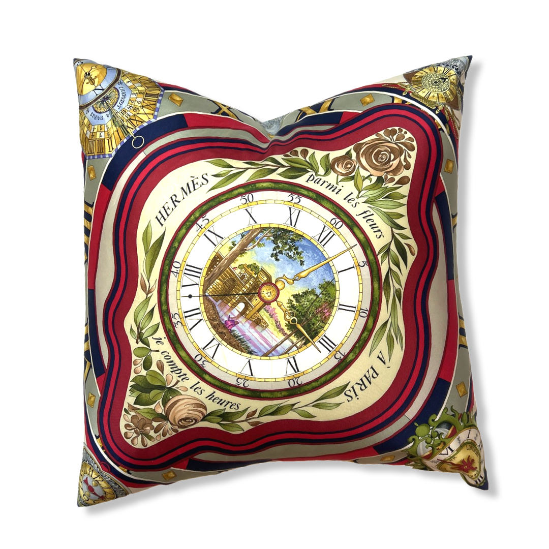 Parmi les Fleurs Je Compte les Heures Vintage Silk Scarf Pillow 24"