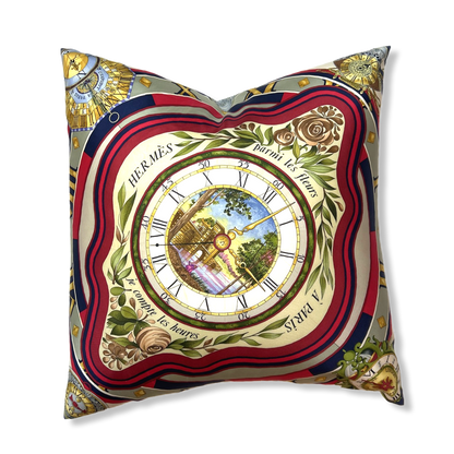 Parmi les Fleurs Je Compte les Heures Vintage Silk Scarf Pillow 24"