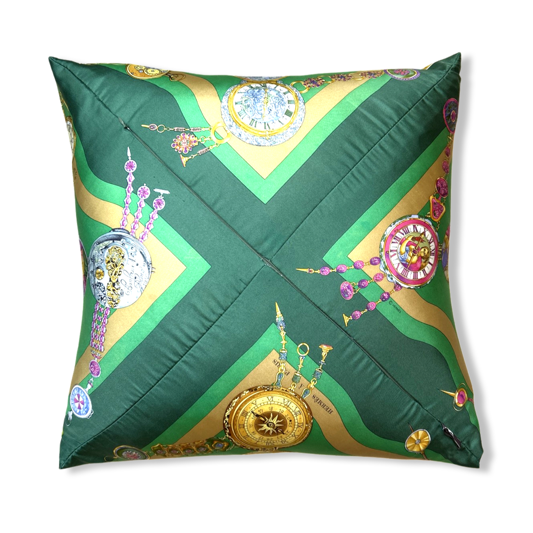 Parmi les Fleurs Je Compte les Heures Vintage Silk Scarf Pillow 24"