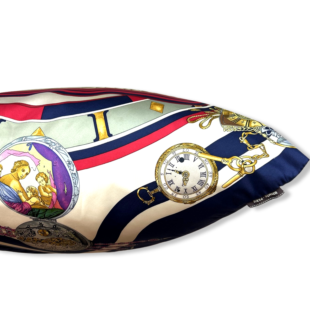 Parmi les Fleurs Je Compte les Heures Vintage Silk Scarf Pillow 24"