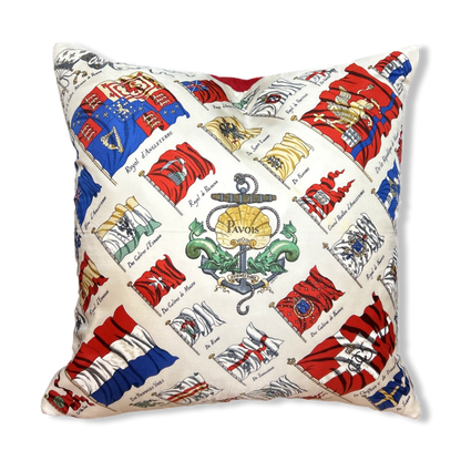 Vintage Hermes Pillow Pavois Blanc Vintage Silk Scarf Pillow 17" at Vintage Luxe Up