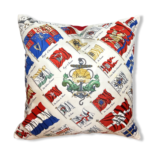 Vintage Hermes Pillow Pavois Blanc Vintage Silk Scarf Pillow 17" at Vintage Luxe Up