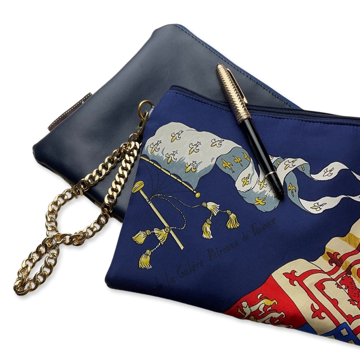 Pavois Blue Vintage Silk Scarf Wristlet Grand Bag
