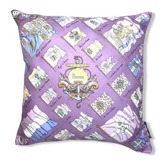 Vintage Hermes Pillow Pavois Lavender Vintage Silk Scarf Pillow 17" at Vintage Luxe Up