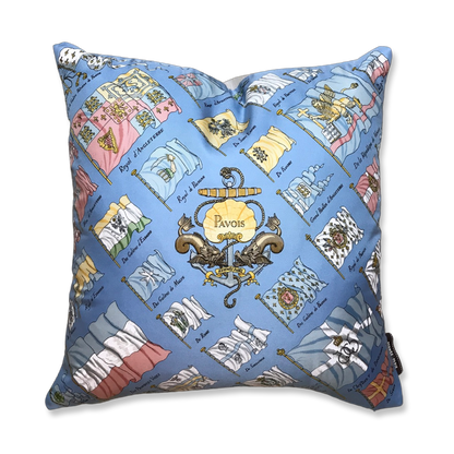 Vintage Hermes Pillow Pavois Light Blue Vintage Silk Scarf Pillow 17" at Vintage Luxe Up