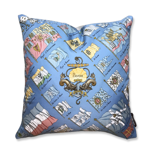 Vintage Hermes Pillow Pavois Light Blue Vintage Silk Scarf Pillow 17" at Vintage Luxe Up