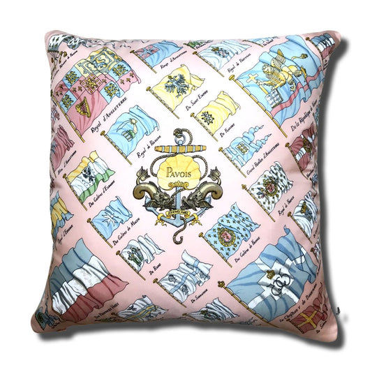 Vintage Hermes Pillow Pavois Rose Vintage Silk Scarf Pillow 17" at Vintage Luxe Up