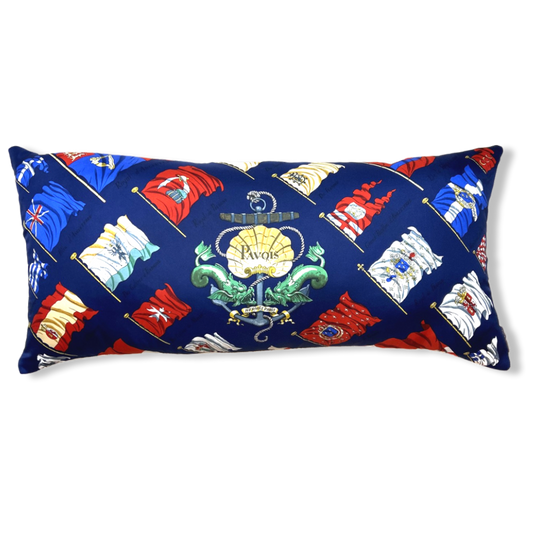 Vintage Hermes Pillow Pavois Vintage Silk Scarf Lumbar Pillow 35" at Vintage Luxe Up