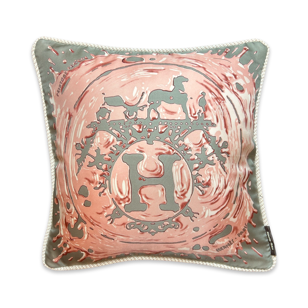 Vintage Hermes Pillow Peinture Fraiche Vintage Silk Scarf Pillow 17" at Vintage Luxe Up