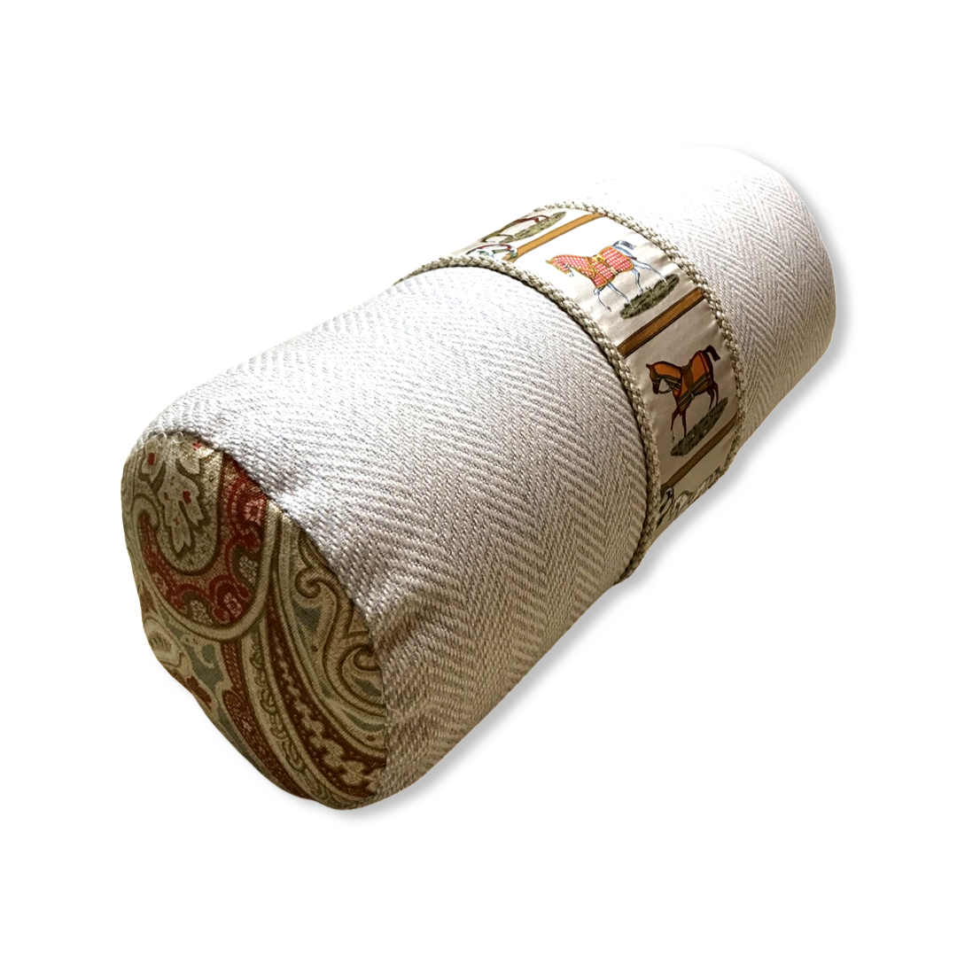 Petits Chevaux Beige Vintage Silk Scarf Pillows