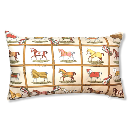 Petits Chevaux Beige Vintage Silk Scarf Pillows