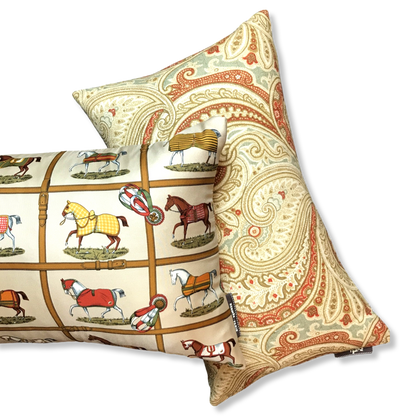 Petits Chevaux Beige Vintage Silk Scarf Pillows