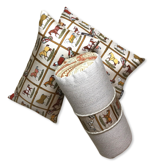Vintage Hermes Pillow Petits Chevaux Beige Vintage Silk Scarf Pillows at Vintage Luxe Up