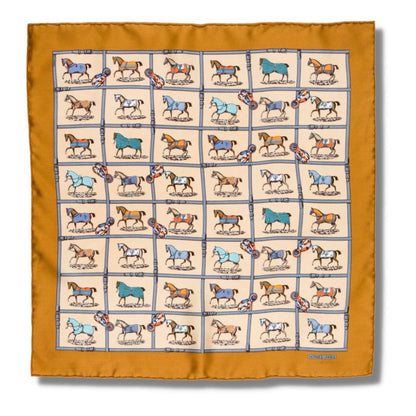 Petits Chevaux Gold Silk Scarf Pillow 17"