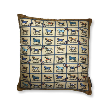 Vintage Hermes Pillow Petits Chevaux Gold Silk Scarf Pillow 17" at Vintage Luxe Up