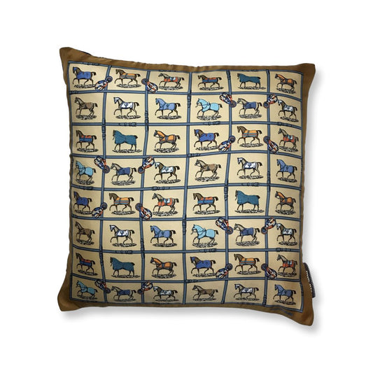 Vintage Hermes Pillow Petits Chevaux Gold Silk Scarf Pillow 17" at Vintage Luxe Up