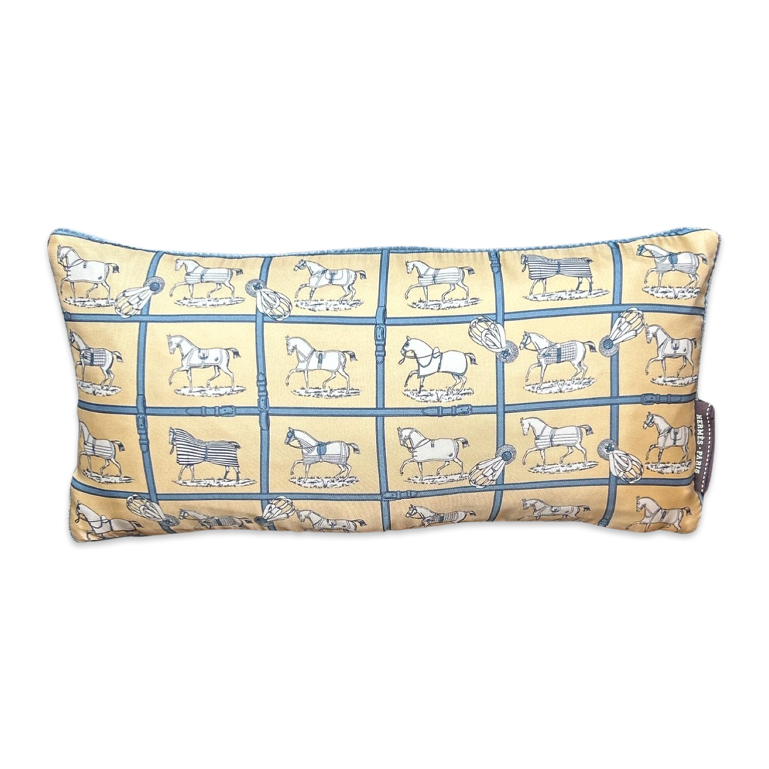 Petits Chevaux Ivory Vintage Silk Scarf Pillow