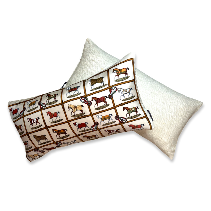 Petits Chevaux Ivory Vintage Silk Scarf Pillows