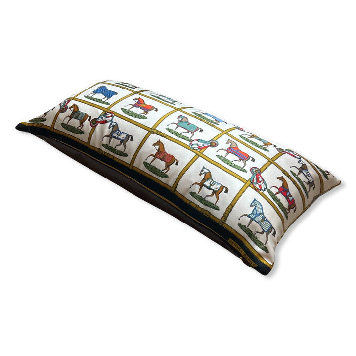 Petits Chevaux Ivory Vintage Silk Scarf Pillows