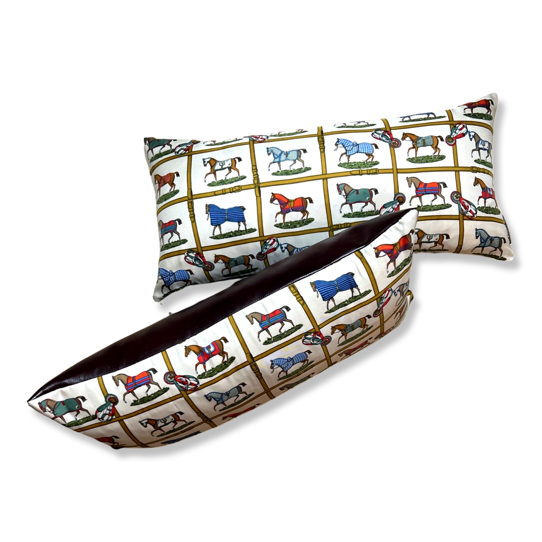 Vintage Hermes Pillow Petits Chevaux Ivory Vintage Silk Scarf Pillows at Vintage Luxe Up