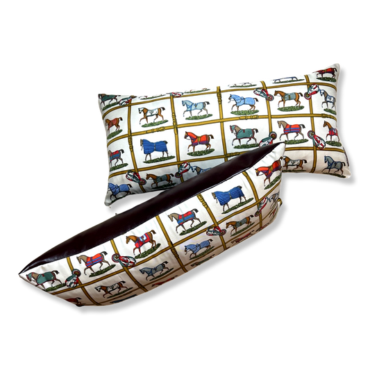 Vintage Hermes Pillow Petits Chevaux Ivory Vintage Silk Scarf Pillows at Vintage Luxe Up