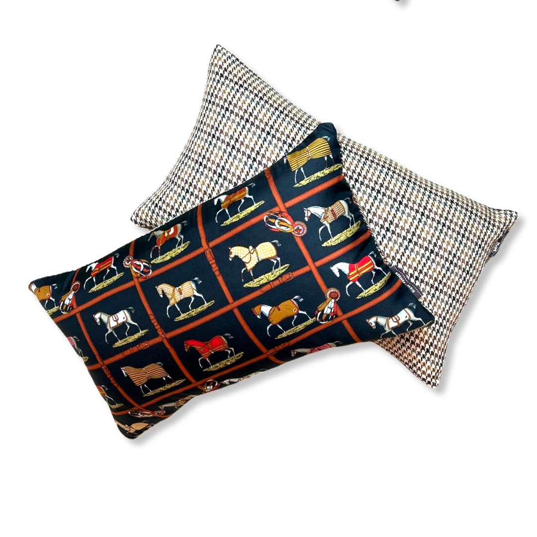 Petits Chevaux Noir Vintage Silk Scarf Pillows