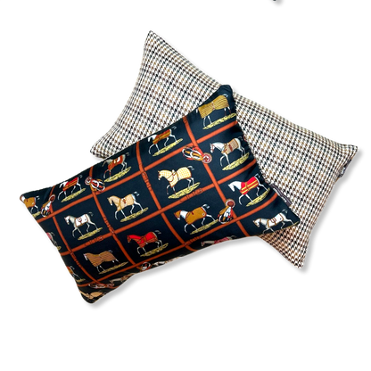 Petits Chevaux Noir Vintage Silk Scarf Pillows